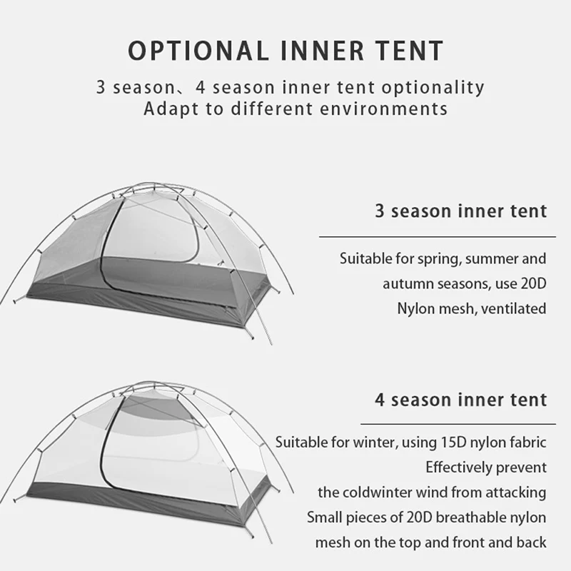 3F UL GEAR NEW Taiji 2 Tent 3 Season Camping Tent 15D Nylon Fabric