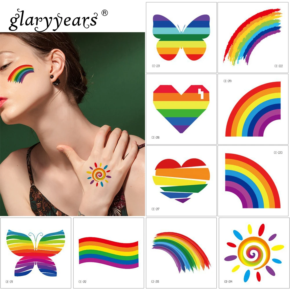 

glaryyears 1 Sheet Rainbow Temporary Tattoo Sticker Hot Fake Tatoo Colorful Flash Tatto Waterproof Small Body Art Woman Child CE