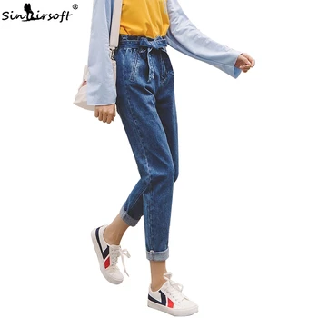 

Sexy Bandage Jeans Women's High Waist Stretch Denim Pencil Pants Causal Blue Vintage Skinny Pants Belt Push Up Boyfriend Jeans