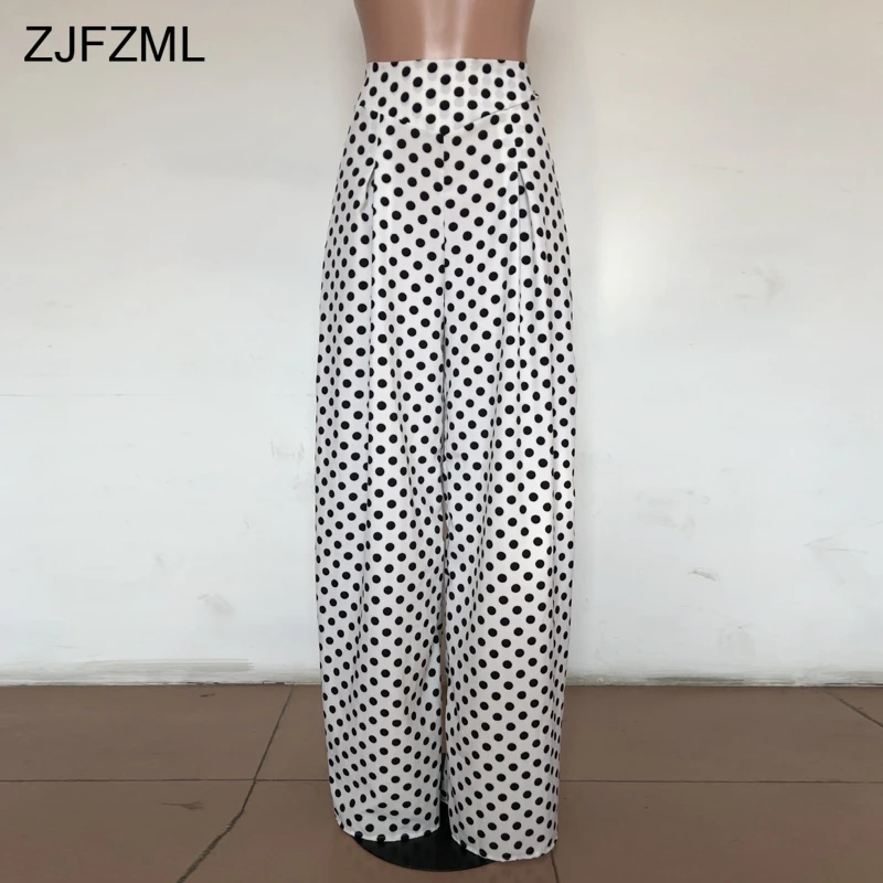 ZJFZML, свободные широкие брюки в горошек, повседневные, черные, белые, высокая талия, полная длина, брюки, женские длинные штаны на осень и зиму
