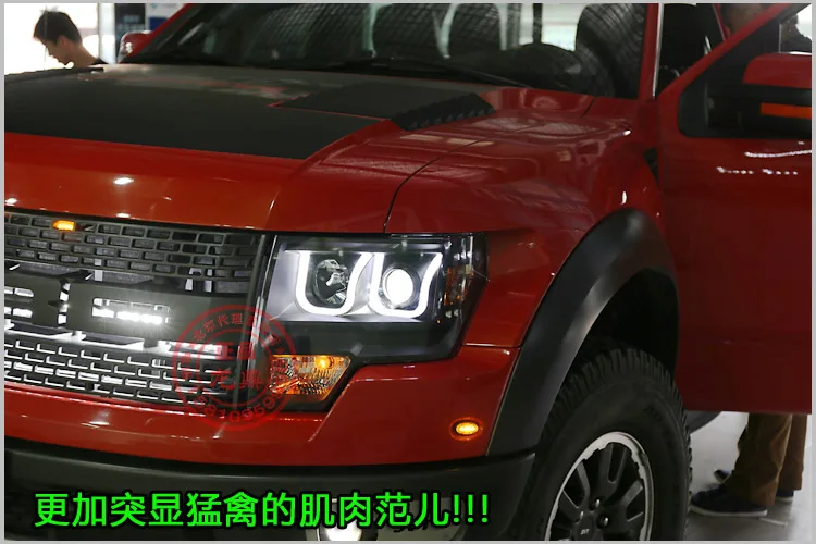 Автомобильные фары 2008- для Ford F150 Raptor светодиодный u-образный ангельские глазки фары черного цвета LF налобный фонарь