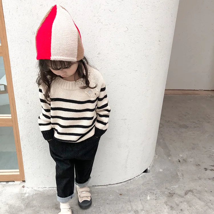 children's thickened sweater winter Korean version of baby sweater striped boy and girl sweater baby girl winter clothes