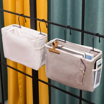 

Hanging Storage Bag Student Dormitory Bedside Canvas storage bag Phone Book Magazine Bags Holder Organizer With Hook Bed Pocket