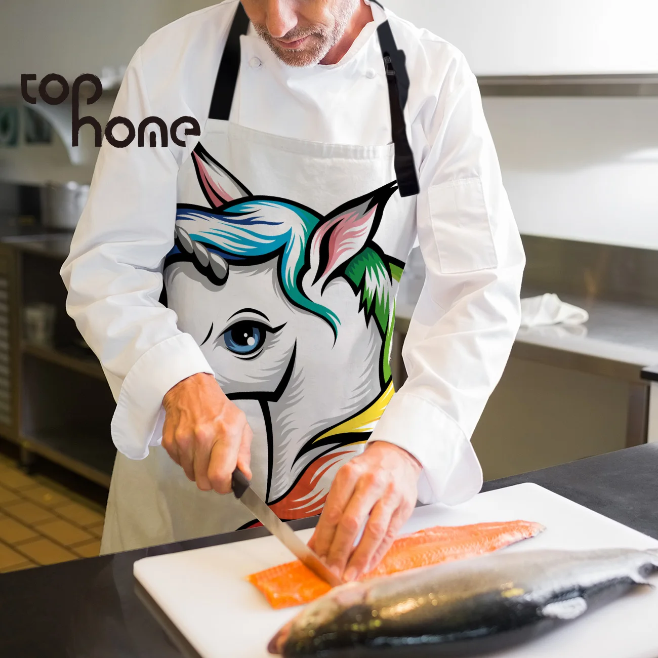 Tophome Kitchen Apron Unicorn Art Printed Adjustable Sleeveless Canvas Aprons for Men Women Kids Home Cleaning Tools