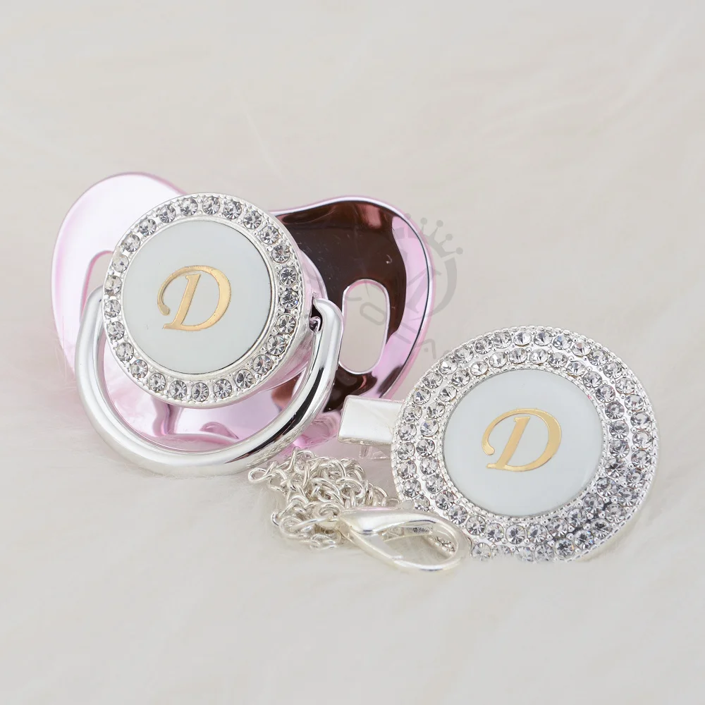 MIYOCAR bling имя инициалы буквы D Красивая шикарная соска и соска клип набор BPA бесплатно пустышка bling babyshower подарок LD-1