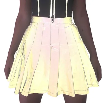 

Women Fashion Skirts Retro Street Reflective Pleated Skirt Reflective Ladies Skirts Spodnice Damskie