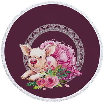 

Ballet Pig Beach Towel With Tassel Cute Pig Floral Round Beach Towel Sunblock Blanket Yoga Mat Toalla 150cm