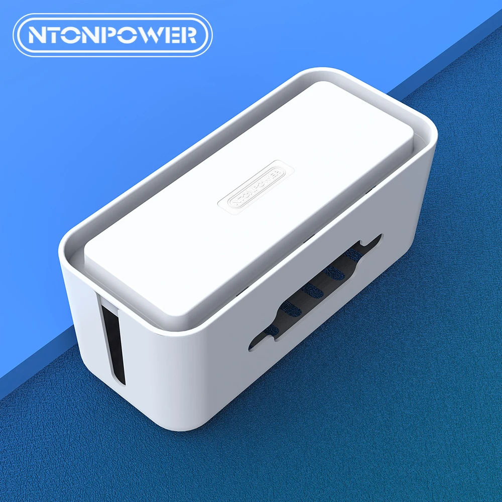 

NTONPOWER Cable Tidy Box for Organize Power Strips Hard Plastic Cable Storage Box with Holder Cable Management Box for Desk