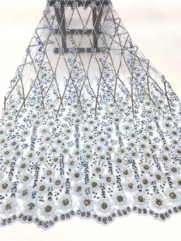 

2019 High Quality African Lace Fabric Blue French Net Embroidery Sequins Tulle Lace Fabric For Nigerian party Dress RF29961