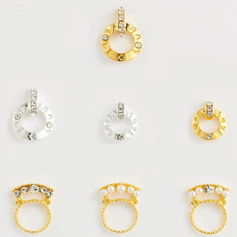 

10Pcs Golden Ring 3D Nail Art Rhinestones Nail Stones Gems For Nails Diamond Strass Stud And Dotting Tool Nail Art Supplies YJY(