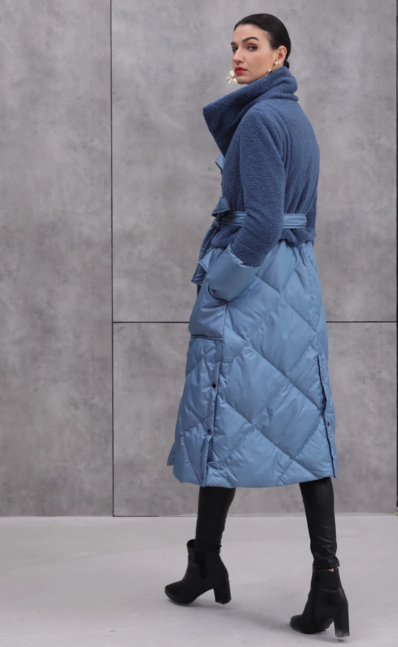 EFATZP, новинка, зимняя женская куртка на утином пуху 90, высокое качество, модный длинный пуховик с заплатками