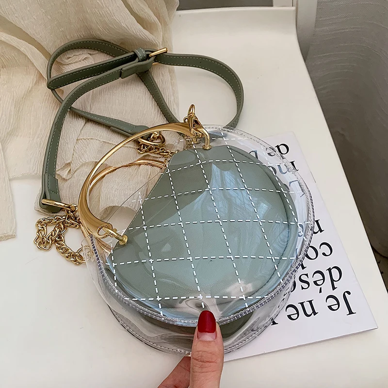 

Transparent Women Bag Circular Quilted Bag Small Jelly Clear Composite Set Summer New Plastic Handbag Beach Tote Shoulder Ladies