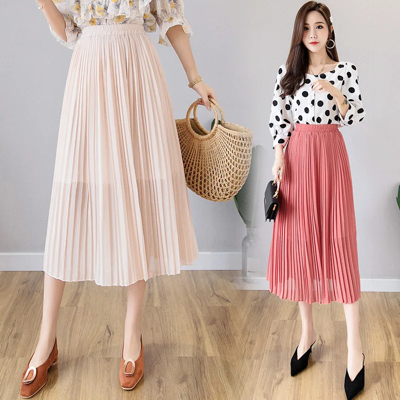 

Photo Shoot CHIC Skirt Women's 2019 Summer Wear Versatile High-waisted Irregular Gauze Skirt Pleated Long Skirts A- line Skirt