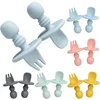 Food Grade Infant Mini Silicone Tableware Set Baby Soft Kitchen Accession Fork Spoon Kids Portable  Soild Color TeaSpoon 1