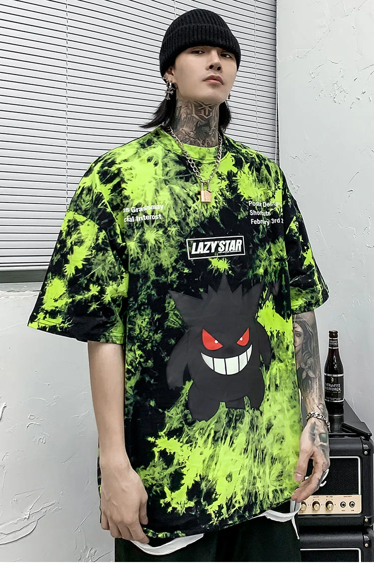 Мужская футболка в стиле хип-хоп, с принтом «Tie Dye Devil», футболка большого размера, уличная хип-хоп свободная футболка, летняя футболка с коротким рукавом, хлопковая футболка