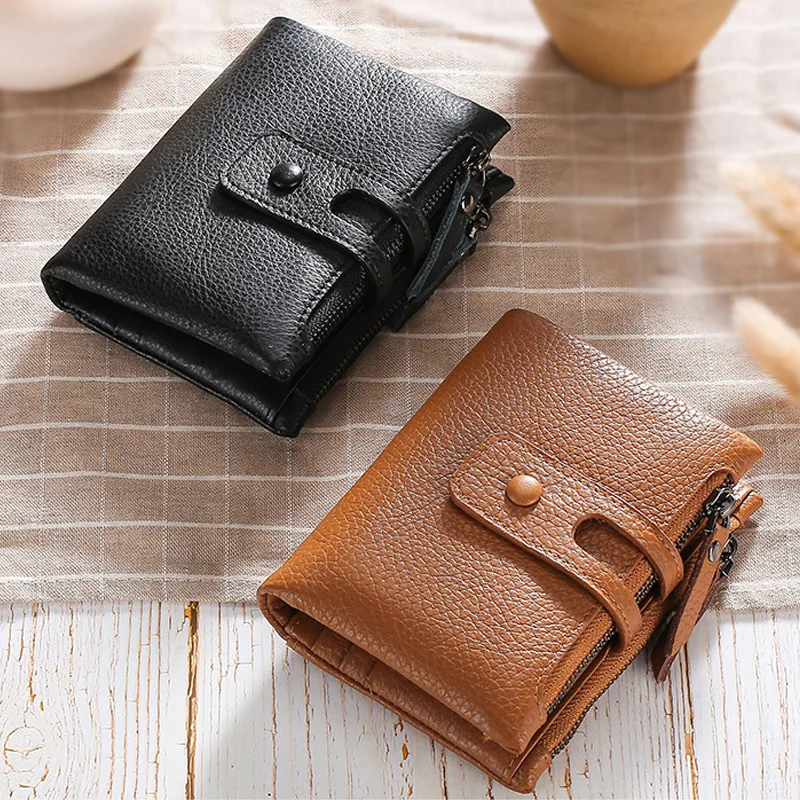 Модный мужской кошелек из натуральной кожи RFID двойная молния короткий для монет