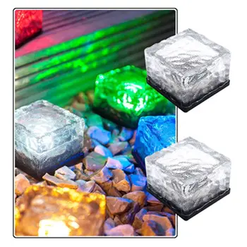 

Waterproof Solar Power LED Road Light Crystal Glass Ice Brick Shape Ground Lamp Garden Yard Decoration Q0KF