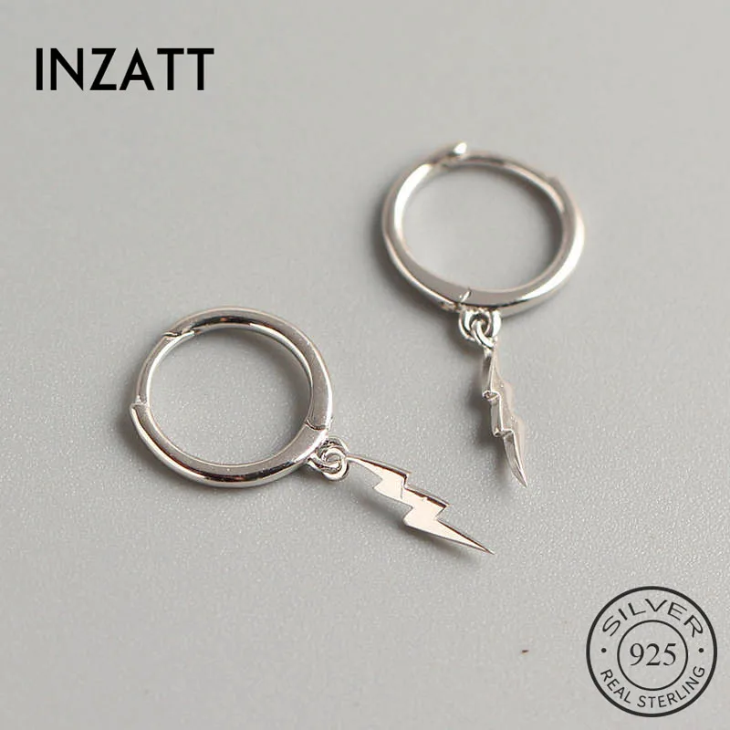 INZATT, настоящее 925 пробы, серебряные серьги-кольца с молниями, Модные женские вечерние ювелирные украшения, минималистичные аксессуары, подарок в стиле панк
