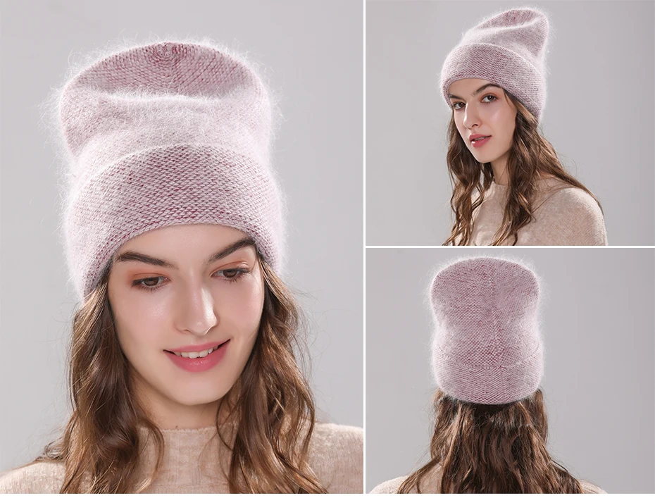 Женская вязаная шапка из ангоры Xthree, новая зимняя шапка из шерсти ангорского кролика, осенняя шапочка для девушки, теплая шапка