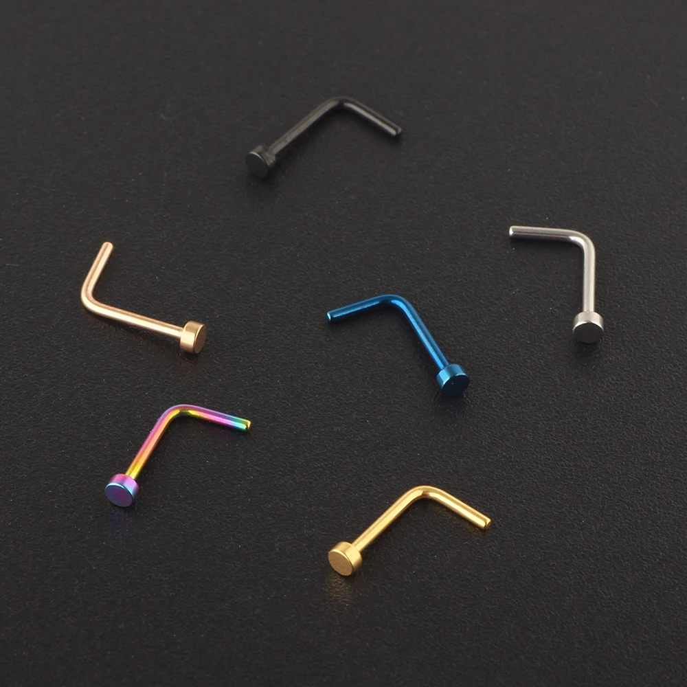 Wholesales Drop Small Shape L Flat Top Nose Rings Stainless Steel Nose Piercing Studs Jewelry Invisible Nose Ring For Women