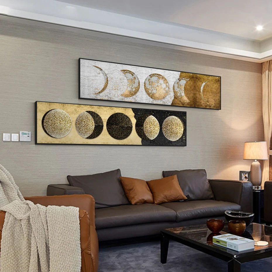 Длинная Современная Абстрактная живопись Wall Art полное лунное затмение холст
