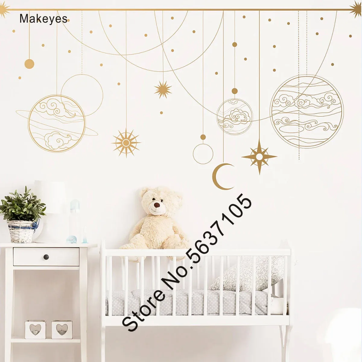 Makeyes Modern Solar System Adesivi Murali Pianeti Wall Sticker Home Kids Baby Bedroom Wall Decor Moon Wall Arts Decoration Q1010