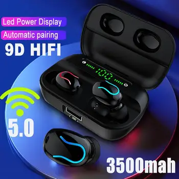 

TWS Wireless bluetooth 5.0 Sport Earphones With Mic Noise Cancel LED Display Power Bank Charging Box Waterproof Stereo
