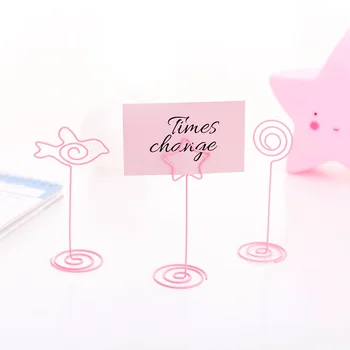 

5 pcs cute memo clip metal paper clips cartoon pink circle bird photo clips for school office supply stationery desk decor