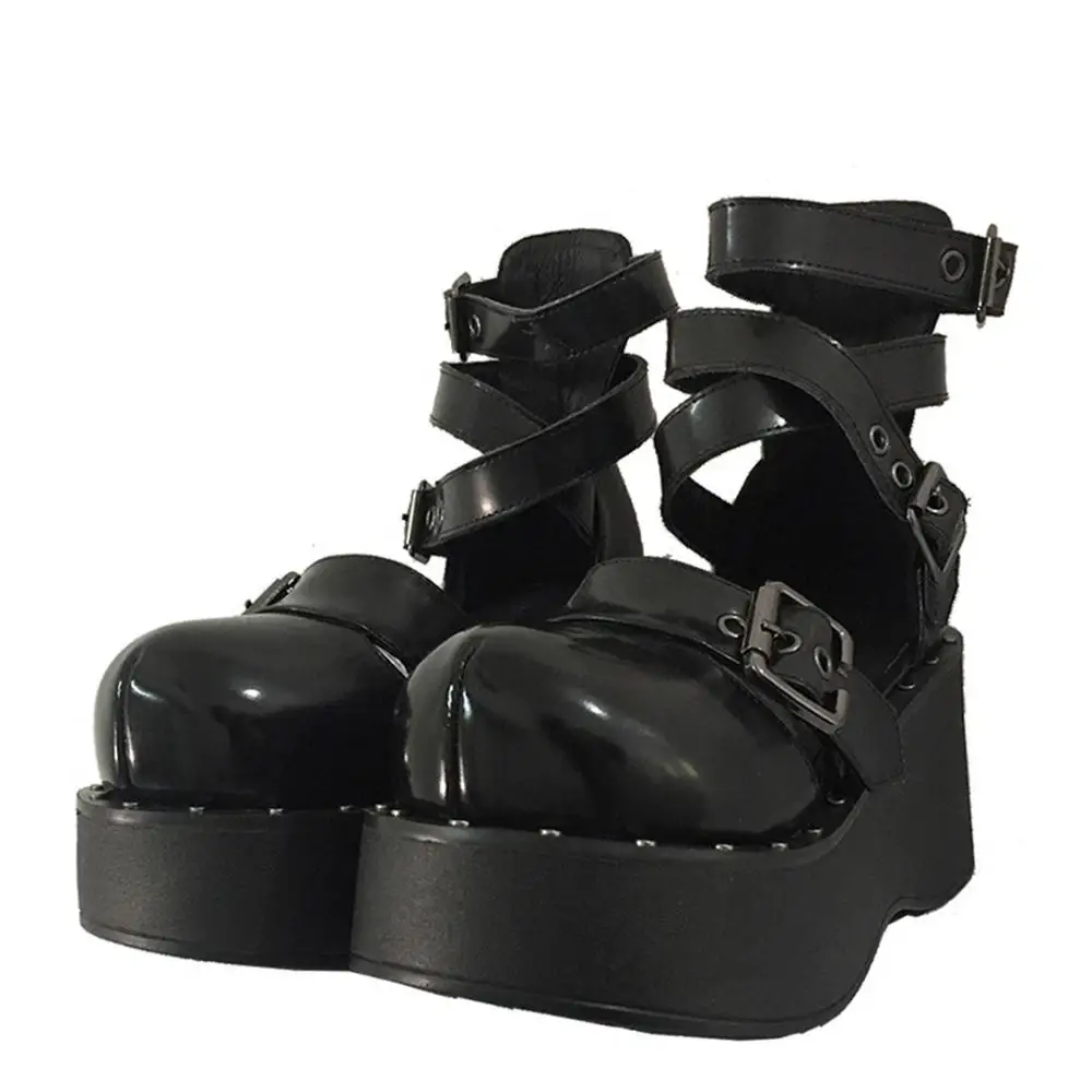 

Japan Harajuku Crisscross Ankle Strap Gothic Punk Platform Wedge Shoes