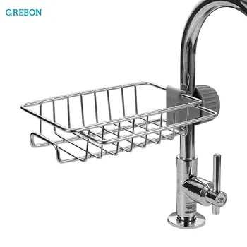 

Kitchen Sink Organizer Faucet Shelf Bathroom Storage Rack Stainless Steel Soap Sponge Holder Adjustable Basket Dish Drainer Rag
