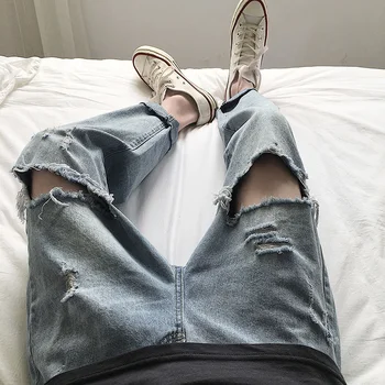 

2020 Spring And Summer New Harajuku Korean Ins Trend Hole Casual Jeans Loose And Comfortable S-2XL Streetwear
