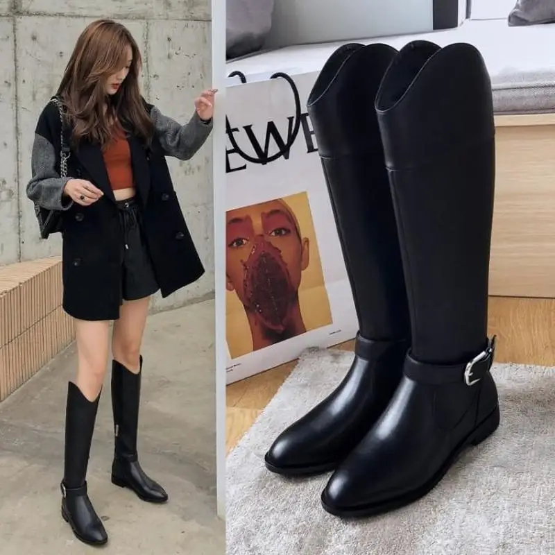 

Autumn women's boots pure color metal decorative high-barrel round head and 1-3 cm ultra-fine fiber fashionable simple boots