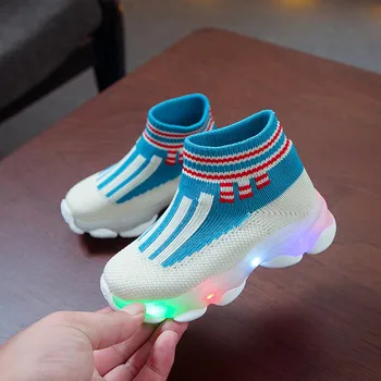 

Children baby Girls Boys Shoes Striped Mesh Led Luminous Socks Sport Run Sneakers Casual Shoes Training Sneakers For Toddler New