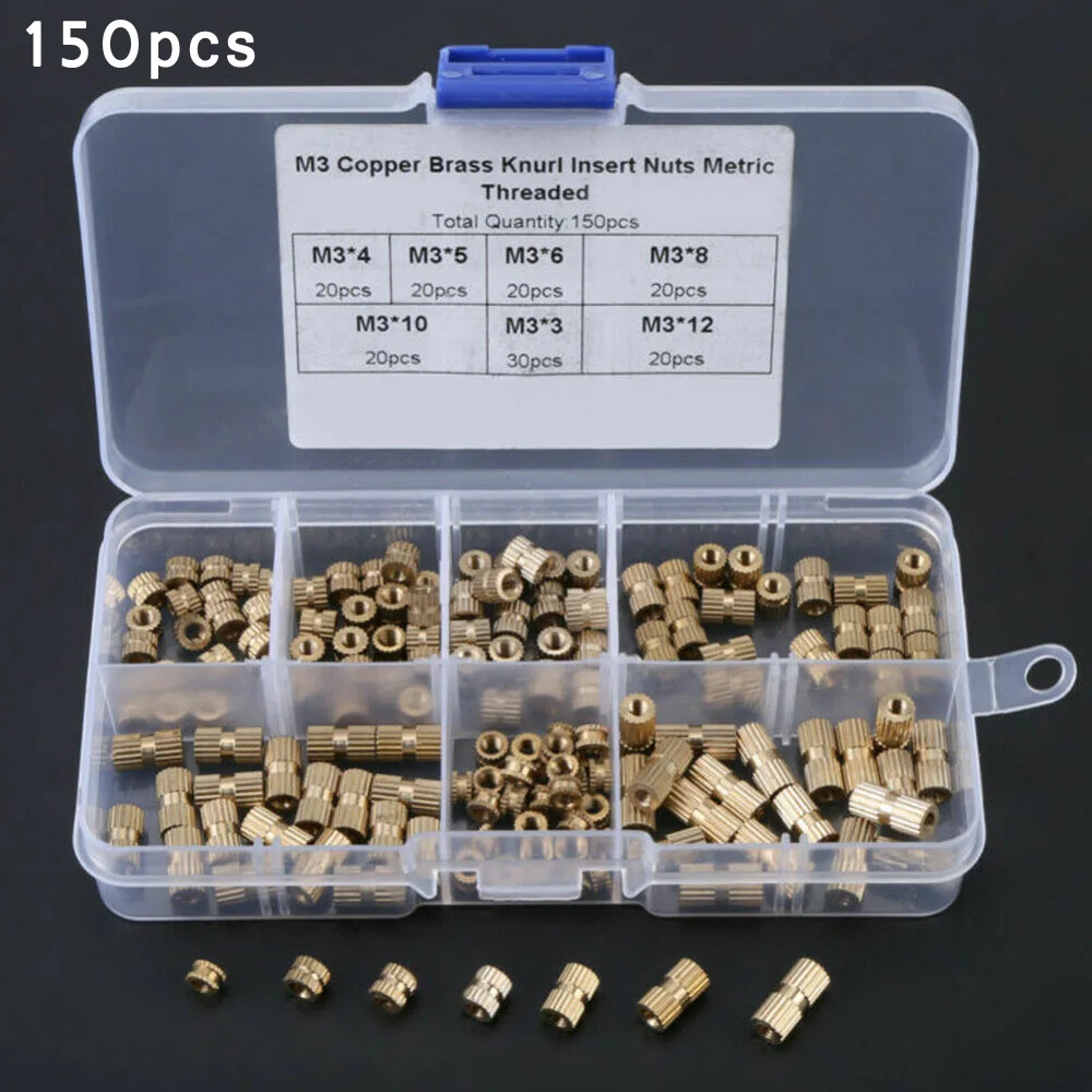 150 pièces/ensemble M3 laiton fileté chaleur insérer plastique 3D impression métal écrou fournitures flambant neuf M3 moleté écrous (150 pièces ensemble) ► Photo 3/6