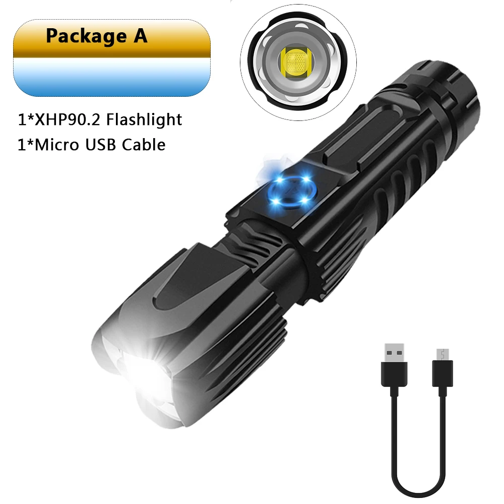 Package A Самый яркий XHP90.2 супер яркий флэш-светильник XHP70.2 тактический флэш-светильник XHP50 USB Zoom фонарь для охоты 26650 для кемпинга - Испускаемый цвет: Package A