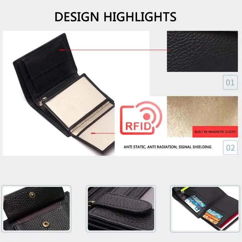 Мужской тонкий кожаный мини-кошелек, Противоугонный Rfid кошелек, кожаный маленький кошелек, на застежке, для отдыха, для денег, чехол для кредитных карт, тройной кошелек
