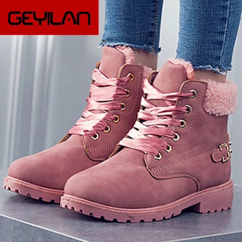 

2019 New women winter boots Platform Women Boots Lace up Casual Boots Round head Women Shoes winter snow boots