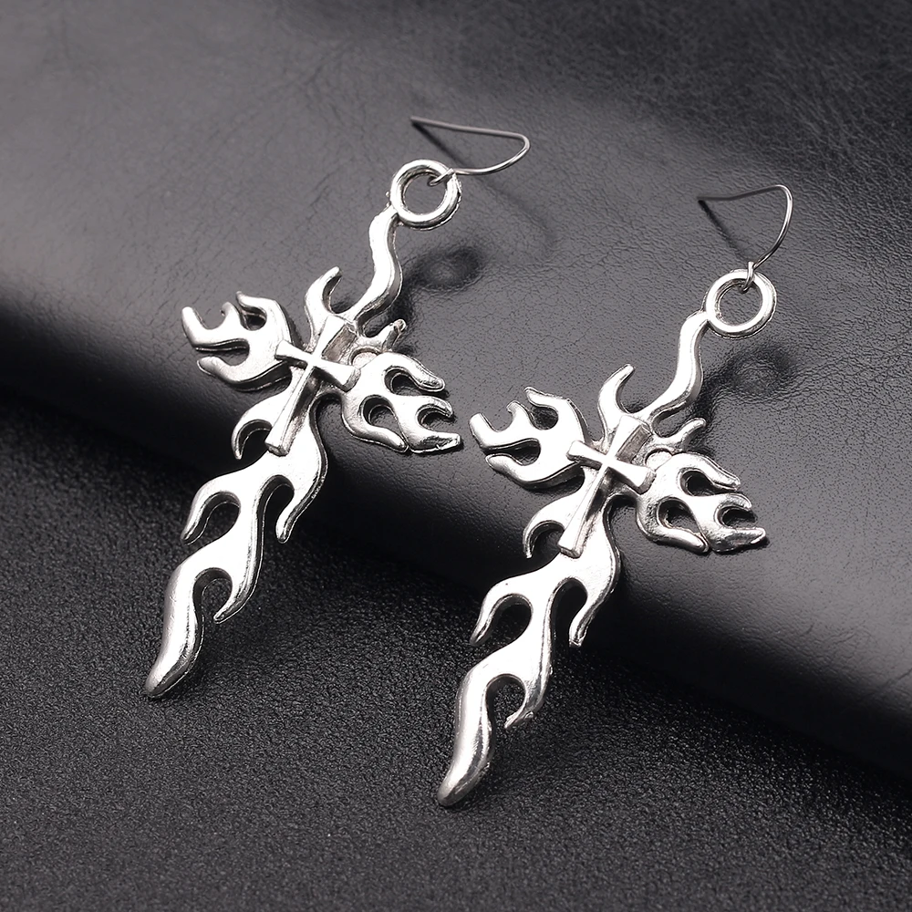 earrings 24 стиля, Харадзюку, хип-хоп, пламя, слои, крест, ключица, ожерелье, лезвие, шипы, замок, унисекс, Очаровательная цепочка, рок, панк, ювелирное изделие, подарок - Окраска металла: earrings