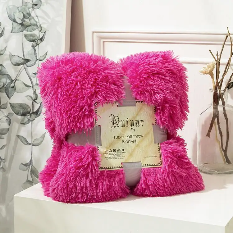 Зимнее домашнее плюшевое Флисовое одеяло, теплое мягкое одеяло унисекс, несколько размеров, однотонное портативное автомобильное покрывало для путешествий, постельные принадлежности - Цвет: Hot Pink