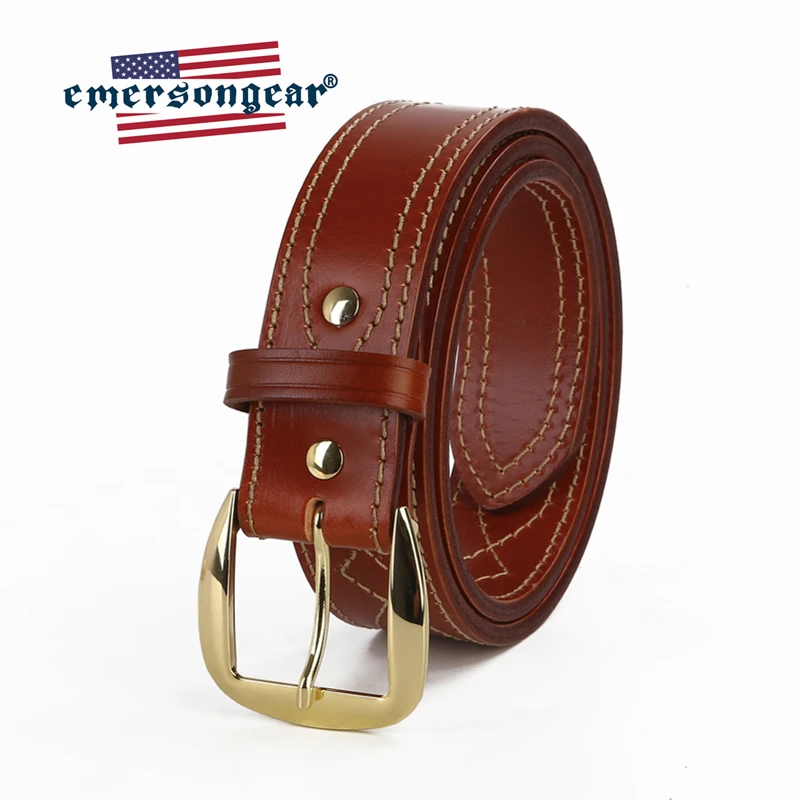 

Emersongear Leather Belt Tactical Waist Contour SB6 Fancy Stitched 1.75 inch Duty Belt Brass Buckle Superior Saddle Waist Belt