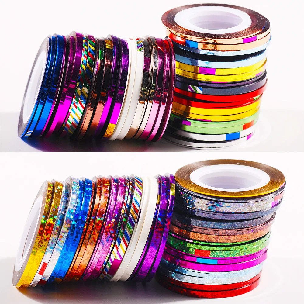 DIY Nail Striping Tapes Set Laser Paper Shining Adhesive Line Decal