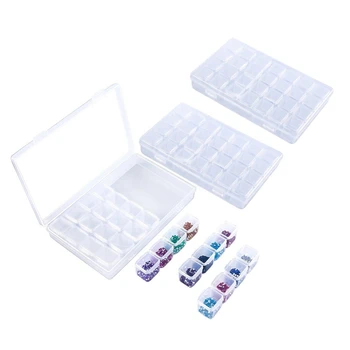 

3Pcs Diamond Embroidery Box Each Clear Storage Box with 28 Mini Compartments Grids 5D Diamond Painting and Cross Stitch Tools Ac