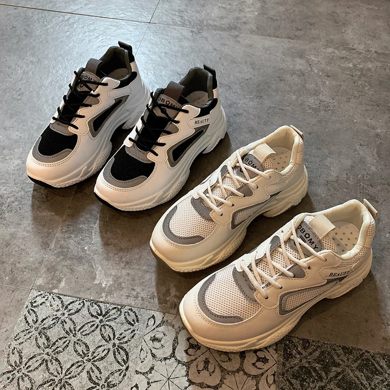 

D'lites Dad Shoes Women's INS Autumn Mixed Colors 2019 New Style Night Light Breathable Extra High Thick Bottomed Casual Sports