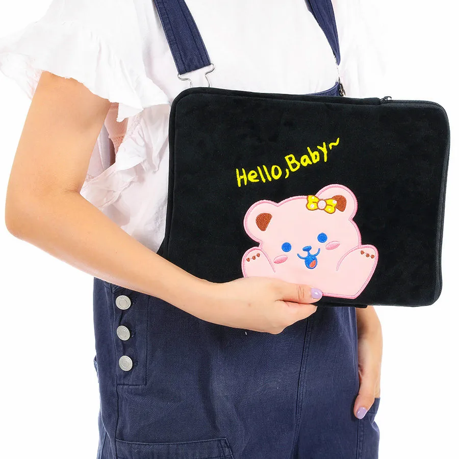 Bear Handbag holder for 10.5 11 inch Mac Ipad liner  Ins Cartoon Laptop iPad Case Day Clutch Embroidery Soft Book Organizer Bag