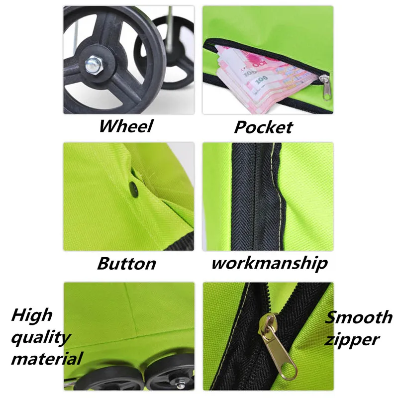 Легкий вес Складная продуктовая тележка для супермаркета сумка колеса большой емкости Экологичная Складная Сумка дорожная тележка багаж зеленый