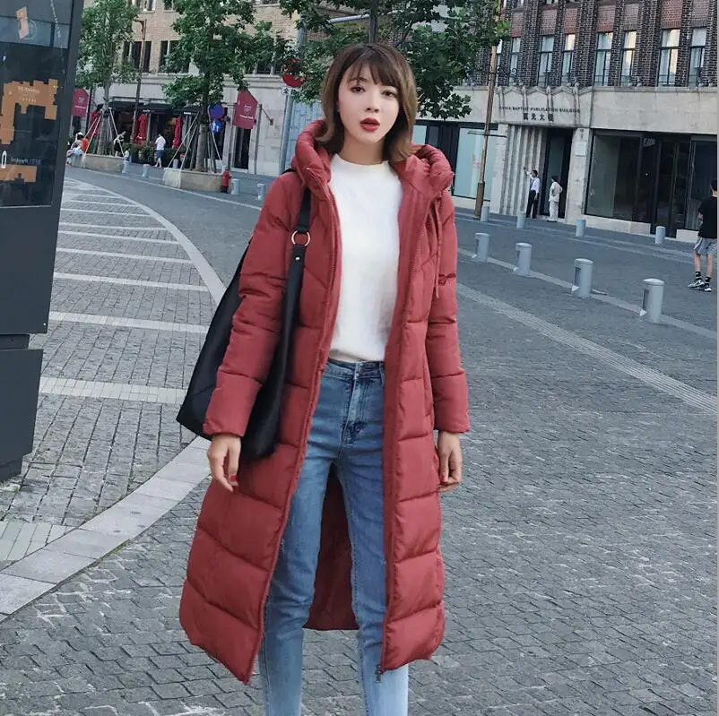 Dark red Большие размеры 4XL 5XL 6XL женские зимние куртки с капюшоном и стоячим воротником с хлопковой подкладкой Женское пальто зимняя женская длинная парка Теплая утепленная - Цвет: Dark red