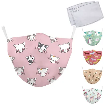 

New Cute Cat Print Kid's Mask Cartoon Unicorn Animal Face Masks Fabric Protective PM2.5 Washable Masks Washable Reusable