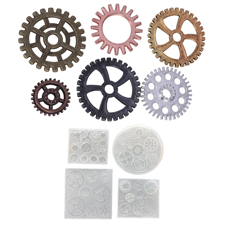 

5 Pcs Clock Making Mold : 4 Pcs Silicone Resin Jewelry Molds for Gear Wheel Clock Designs & 1 Pcs 100G Pieces Of Watches Wheels