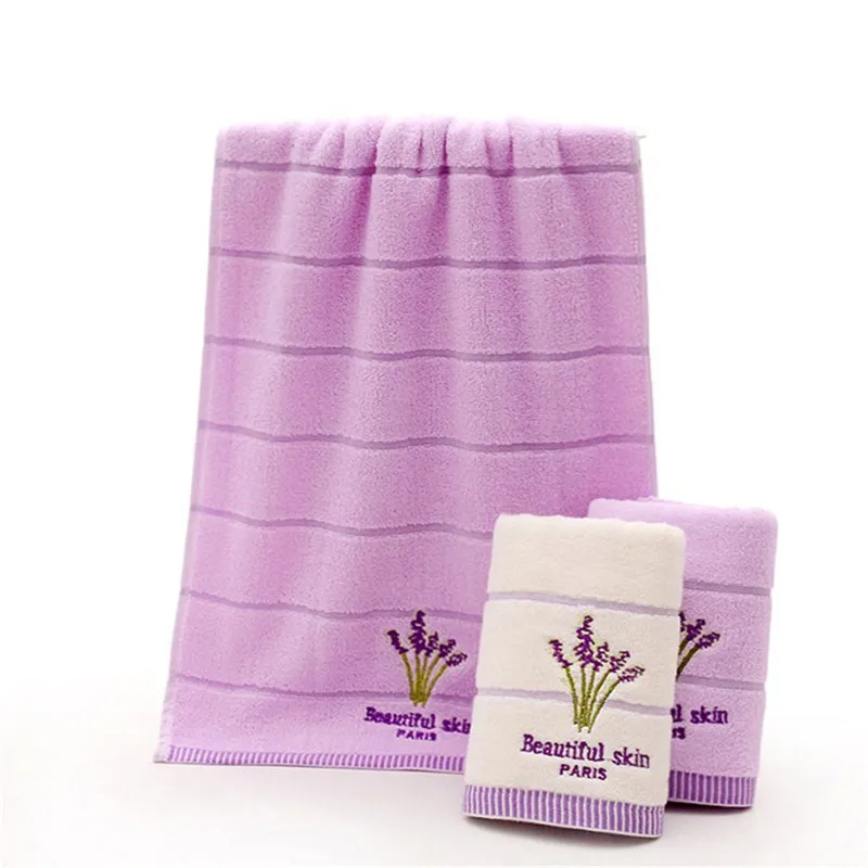 ZHUO MO Purple Lavender Embroidered Towels High Quality Cotton Large Bath Towel Soft Absorbent Beach Face Towel Set for Women