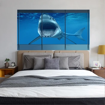 

Underwater Shark 3D Headboard Wall Decal Art Vinyl Bedside Sticker Mural Decor